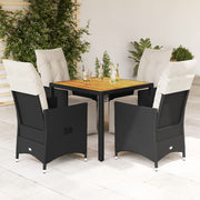 5-dijelni vrtni blagovaonski set s jastucima od poliratana crni Crna 90 x 90 x 75 cm