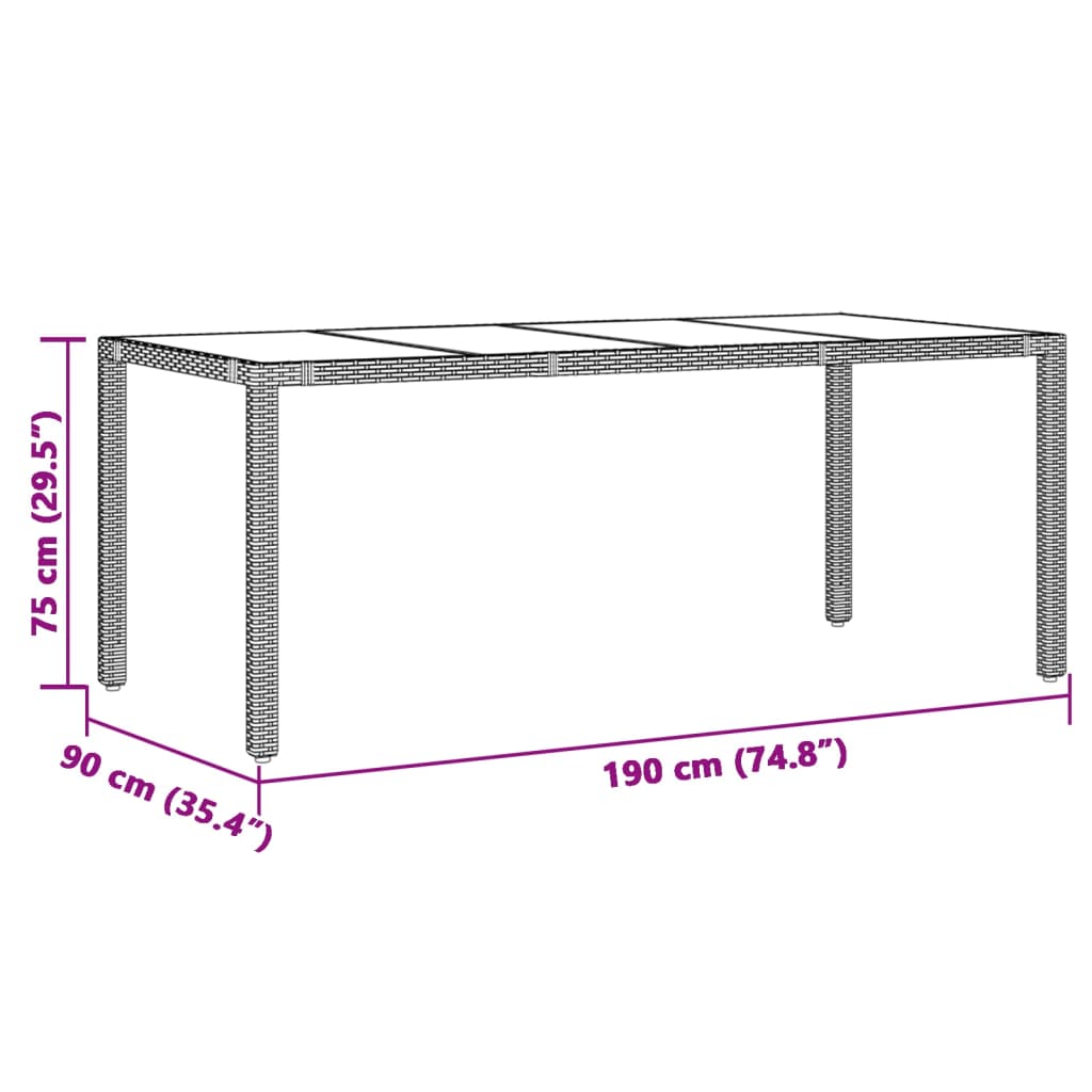 9-dijelni vrtni blagovaonski set s jastucima crni od poliratana Crna 190 x 90 x 75 cm