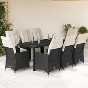 9-dijelni vrtni blagovaonski set s jastucima crni od poliratana Crna 190 x 90 x 75 cm
