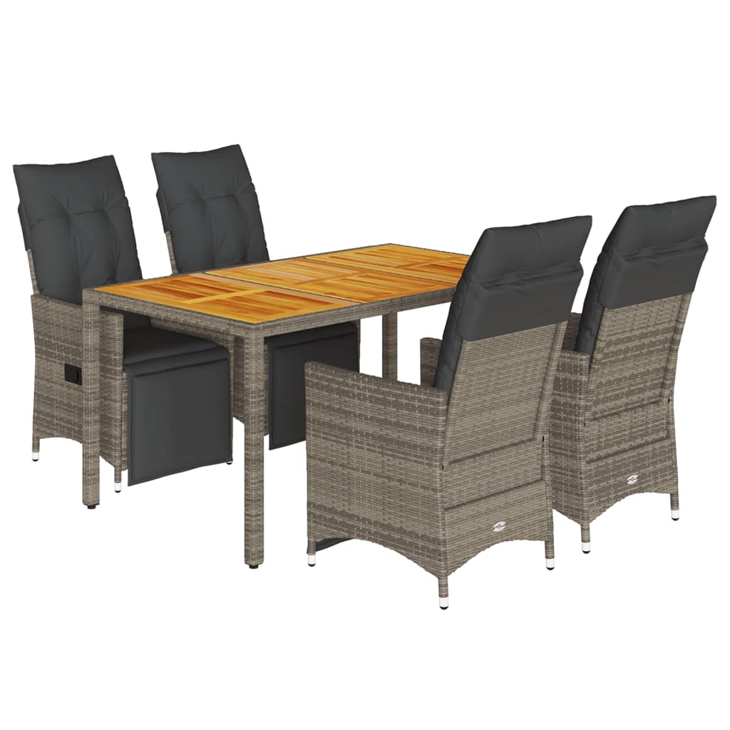 5-dijelni vrtni bistro set od poliratana s jastucima sivi 150 x 90 x 75 cm