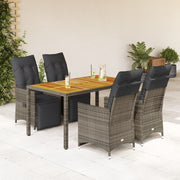 5-dijelni vrtni bistro set od poliratana s jastucima sivi 150 x 90 x 75 cm