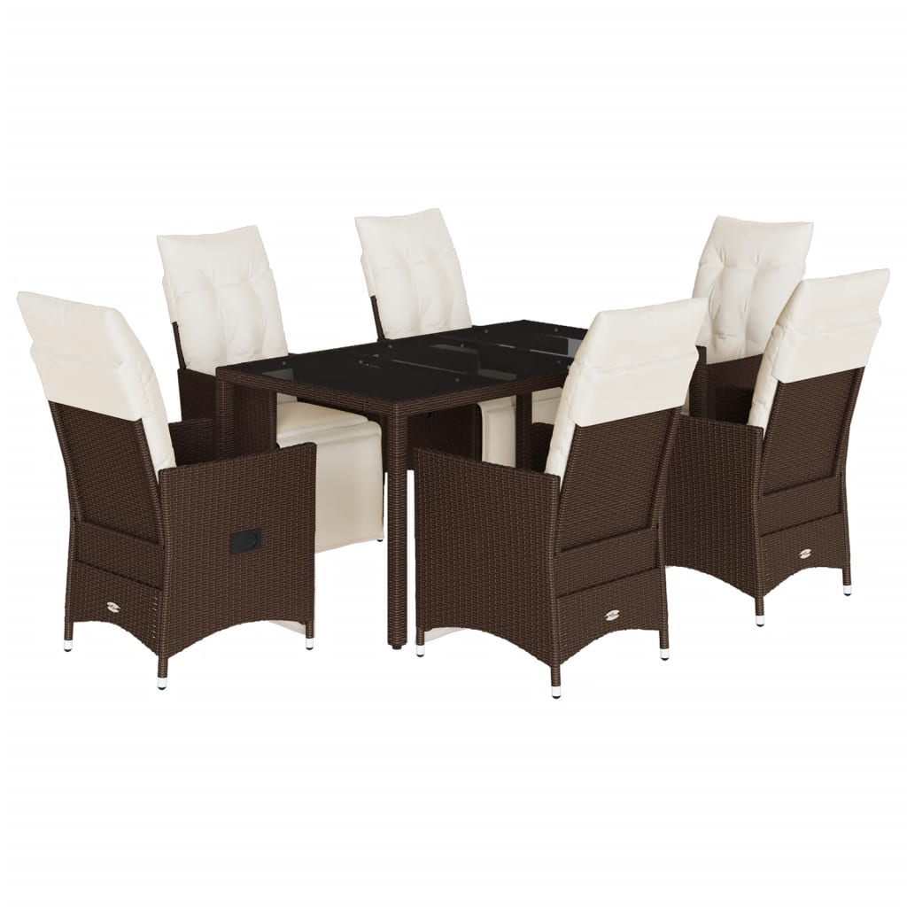 7-dijelni vrtni bistro set od poliratana s jastucima smeđi Smeđa 150 x 90 x 75 cm