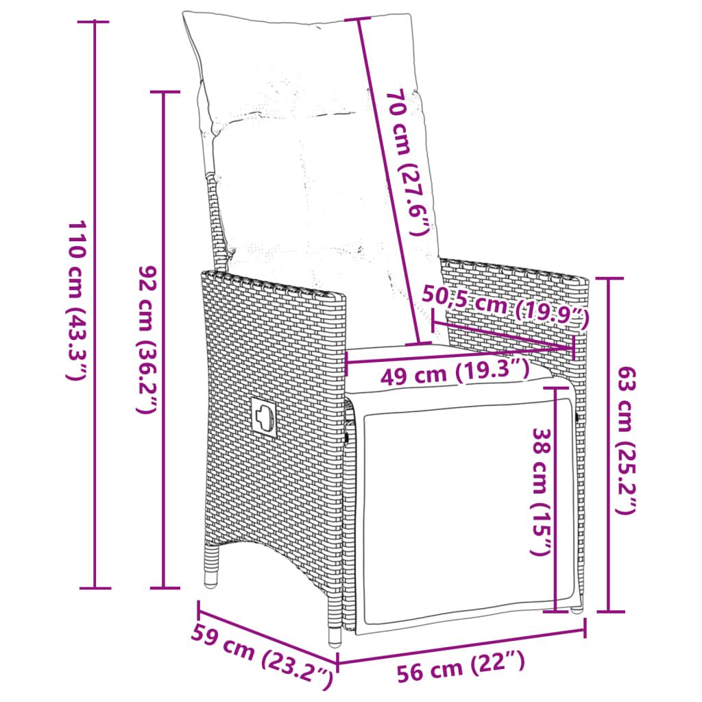7-dijelni vrtni bistro set od poliratana s jastucima smeđi Smeđa 150 x 90 x 75 cm