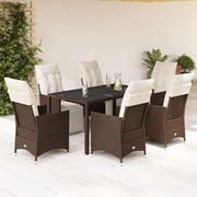 7-dijelni vrtni bistro set od poliratana s jastucima smeđi Smeđa 150 x 90 x 75 cm