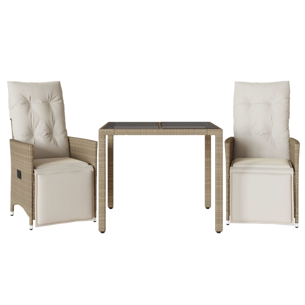 3-dijelni vrtni bistro set od poliratana s jastucima bež 90 x 90 x 75 cm