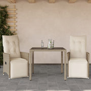 3-dijelni vrtni bistro set od poliratana s jastucima bež 90 x 90 x 75 cm