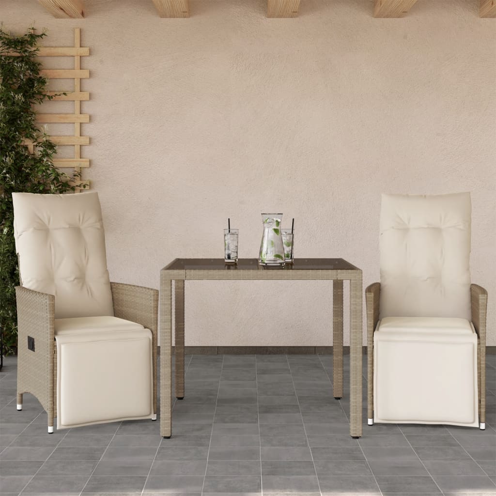 3-dijelni vrtni bistro set od poliratana s jastucima bež 90 x 90 x 75 cm