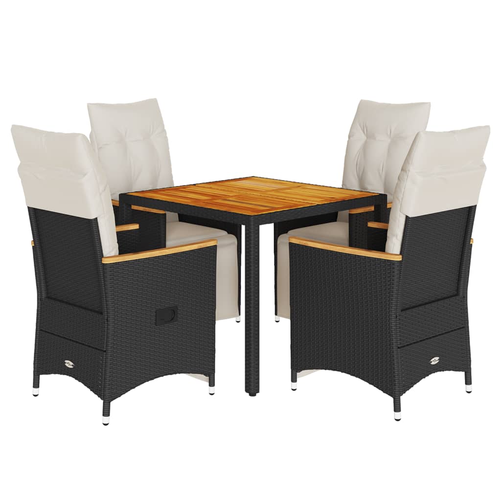 5-dijelni vrtni bistro set od poliratana s jastucima crni Crna 90 x 90 x 75 cm