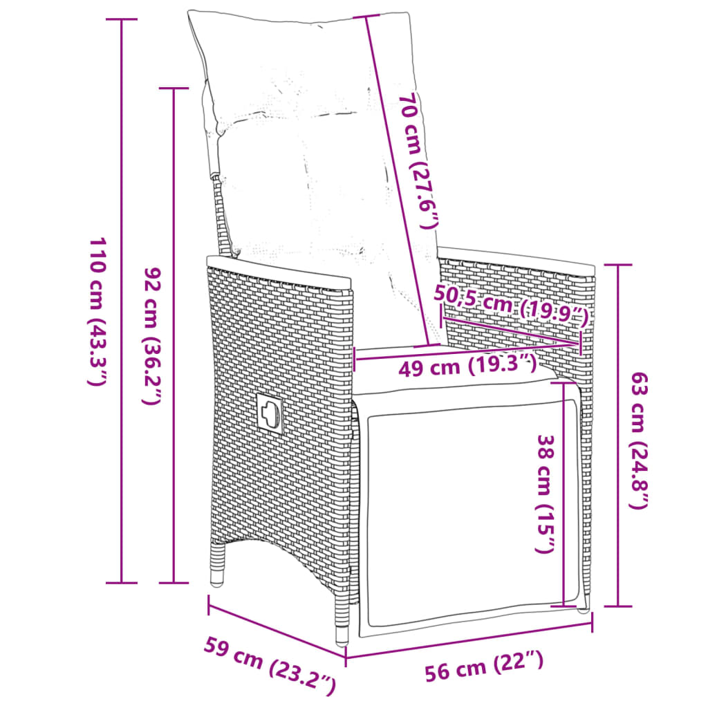 5-dijelni vrtni bistro set od poliratana s jastucima crni Crna 90 x 90 x 75 cm
