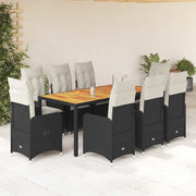 9-dijelni vrtni bistro set od poliratana s jastucima crni Crna 190 x 90 x 75 cm