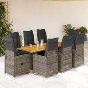 9-dijelni vrtni bistro set od poliratana s jastucima sivi Siva 190 x 80 x 75 cm