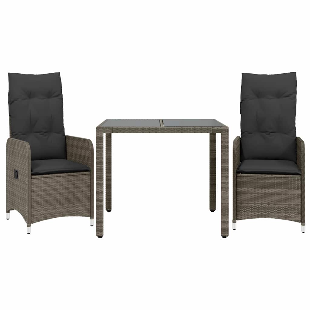 3-dijelni vrtni bistro set od poliratana s jastucima sivi Siva 90 x 90 x 75 cm