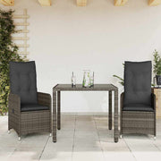 3-dijelni vrtni bistro set od poliratana s jastucima sivi Siva 90 x 90 x 75 cm