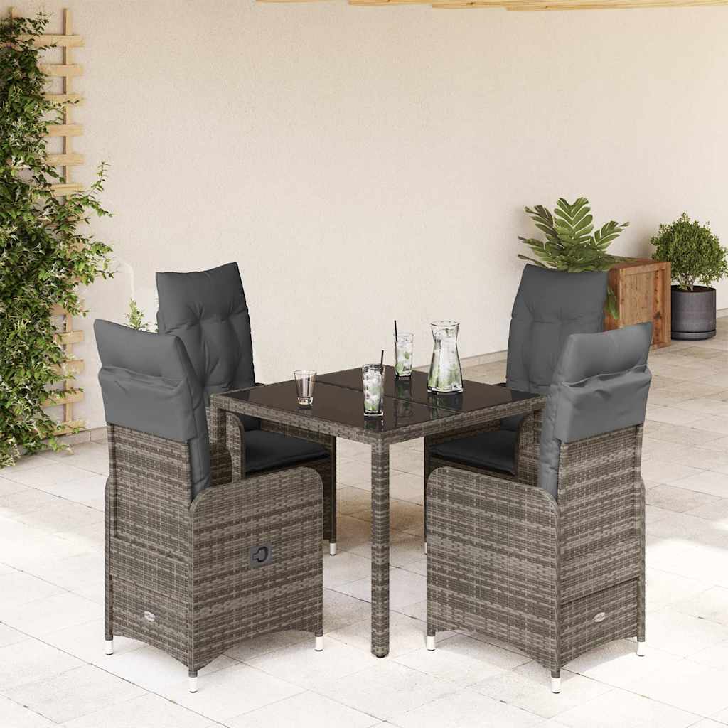 5-dijelni vrtni bistro set od poliratana s jastucima sivi Siva 90 x 90 x 75 cm