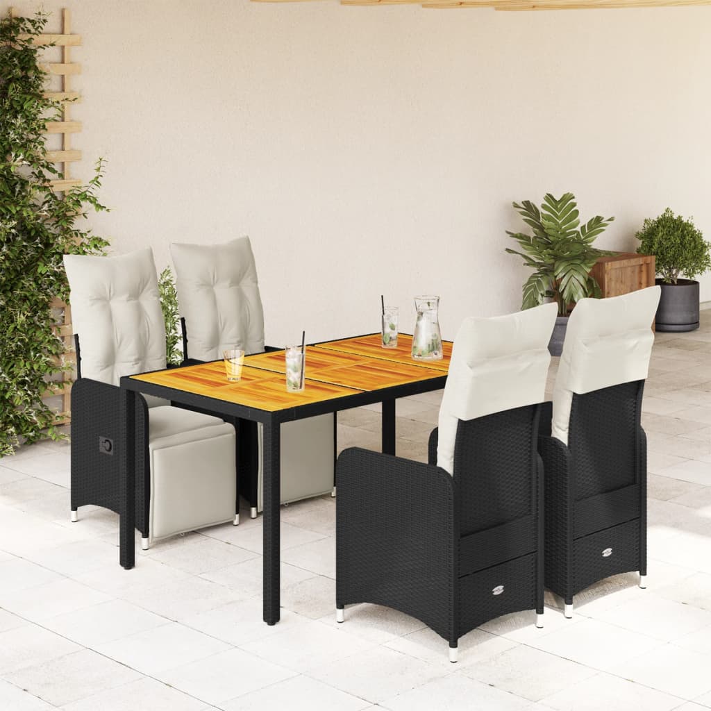 5-dijelni vrtni bistro set od poliratana s jastucima crni Crna 150 x 90 x 75 cm