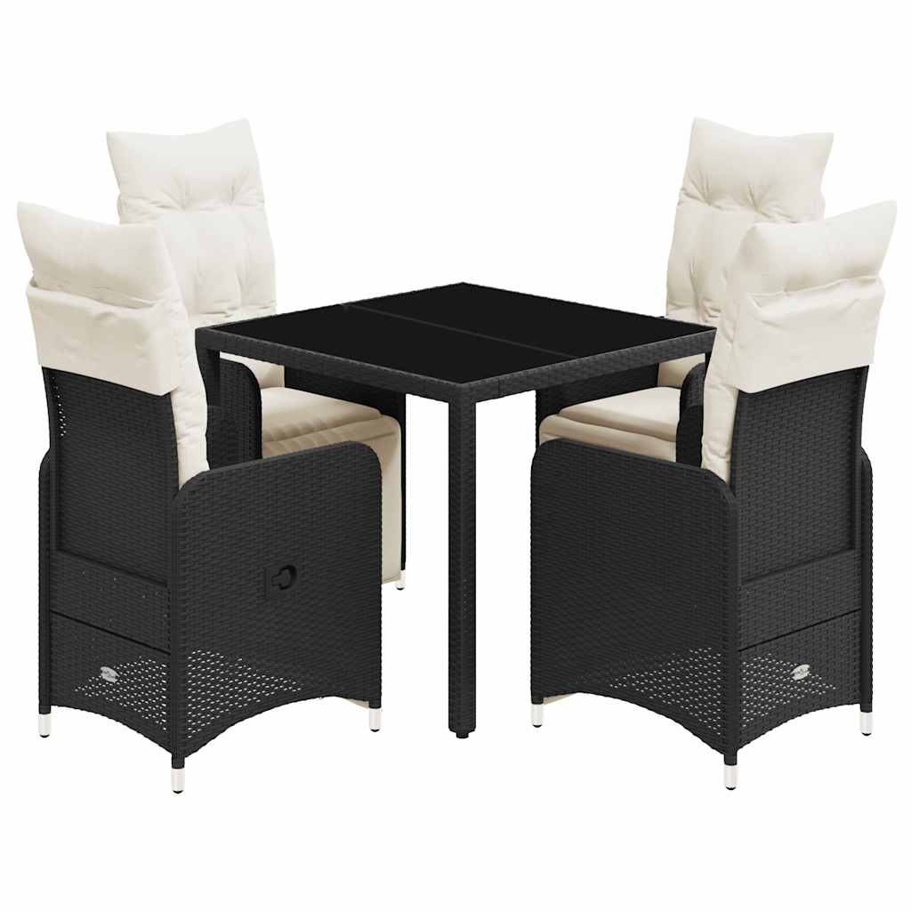 5-dijelni vrtni bistro set od poliratana s jastucima crni Crna 90 x 90 x 75 cm