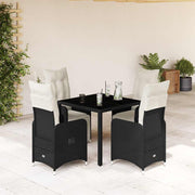 5-dijelni vrtni bistro set od poliratana s jastucima crni Crna 90 x 90 x 75 cm