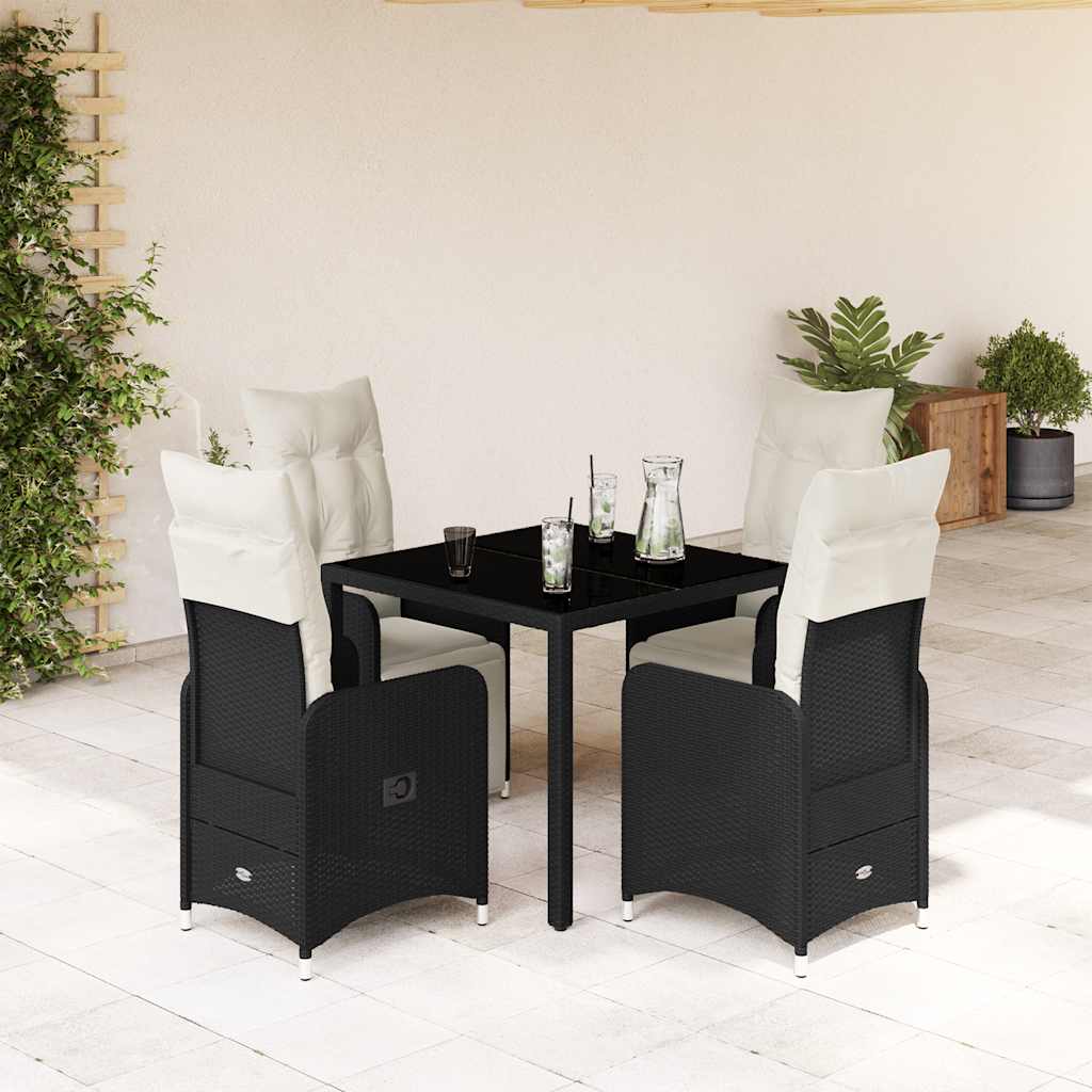 5-dijelni vrtni bistro set od poliratana s jastucima crni Crna 90 x 90 x 75 cm