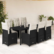 9-dijelni vrtni bistro set od poliratana s jastucima crni Crna 190 x 90 x 75 cm