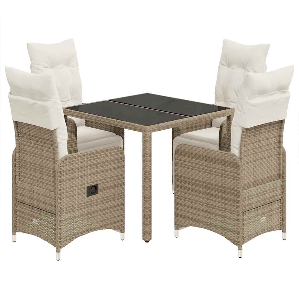 5-dijelni vrtni bistro set od poliratana s jastucima smeđi