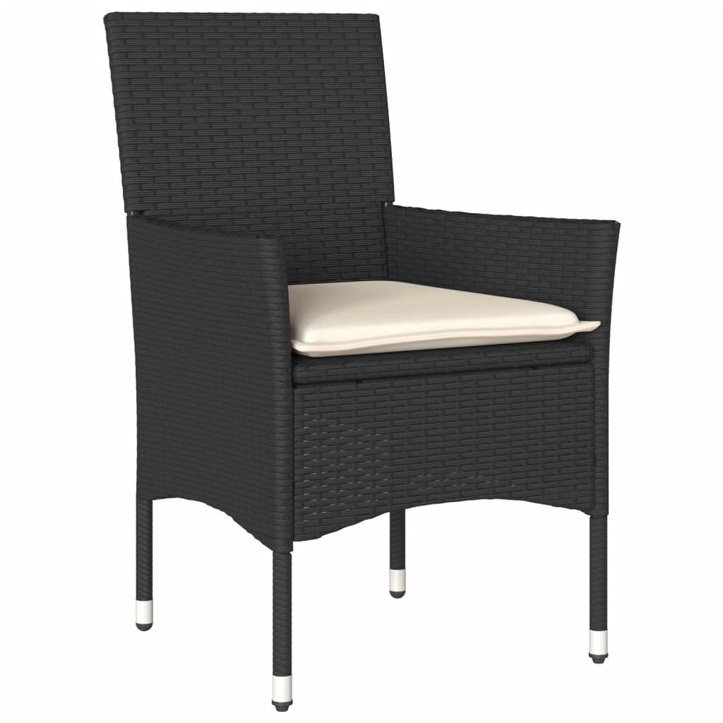 5-dijelni vrtni blagovaonski set s jastucima poliratan i staklo Crna 90 x 90 x 75 cm