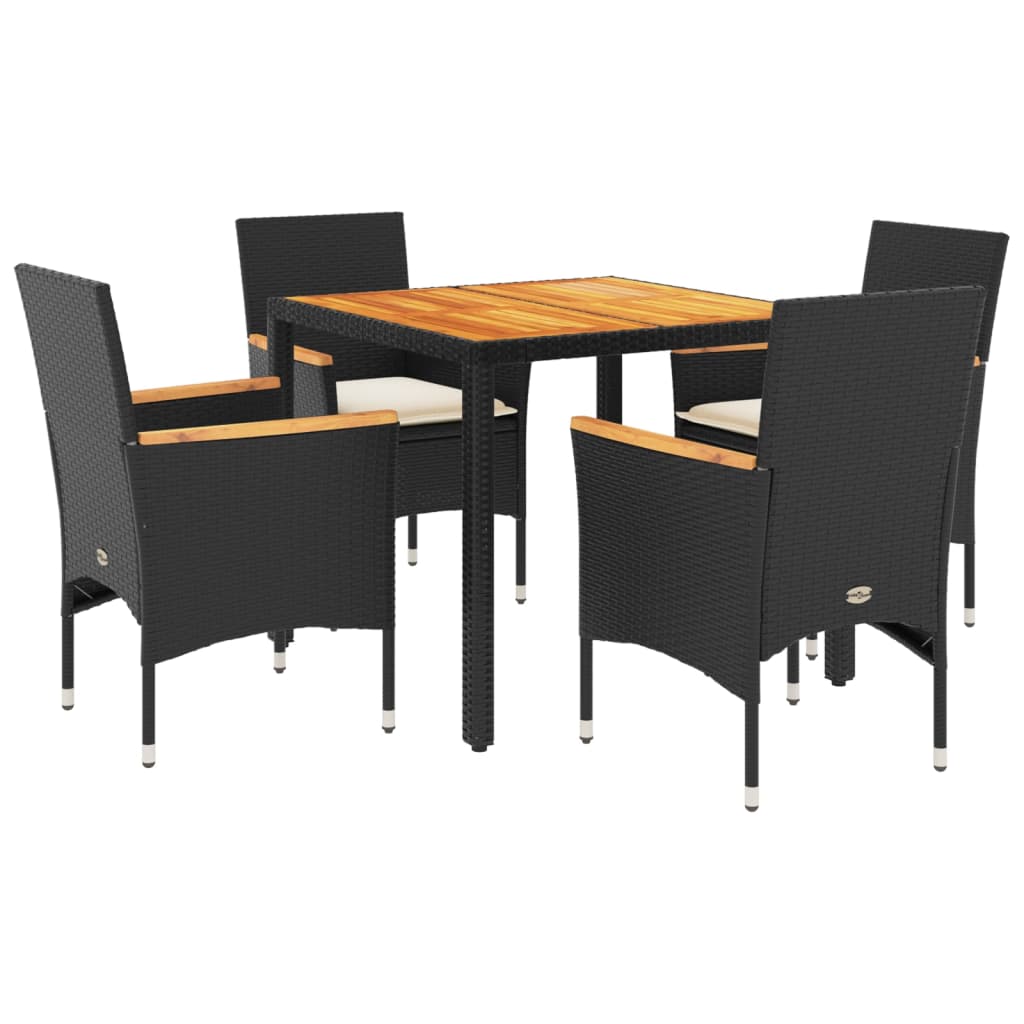 5-dijelna vrtna blagovaonski set s jastucima poliratan i bagrem Crna 90 x 90 x 75 cm