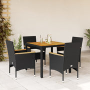 5-dijelna vrtna blagovaonski set s jastucima poliratan i bagrem Crna 90 x 90 x 75 cm