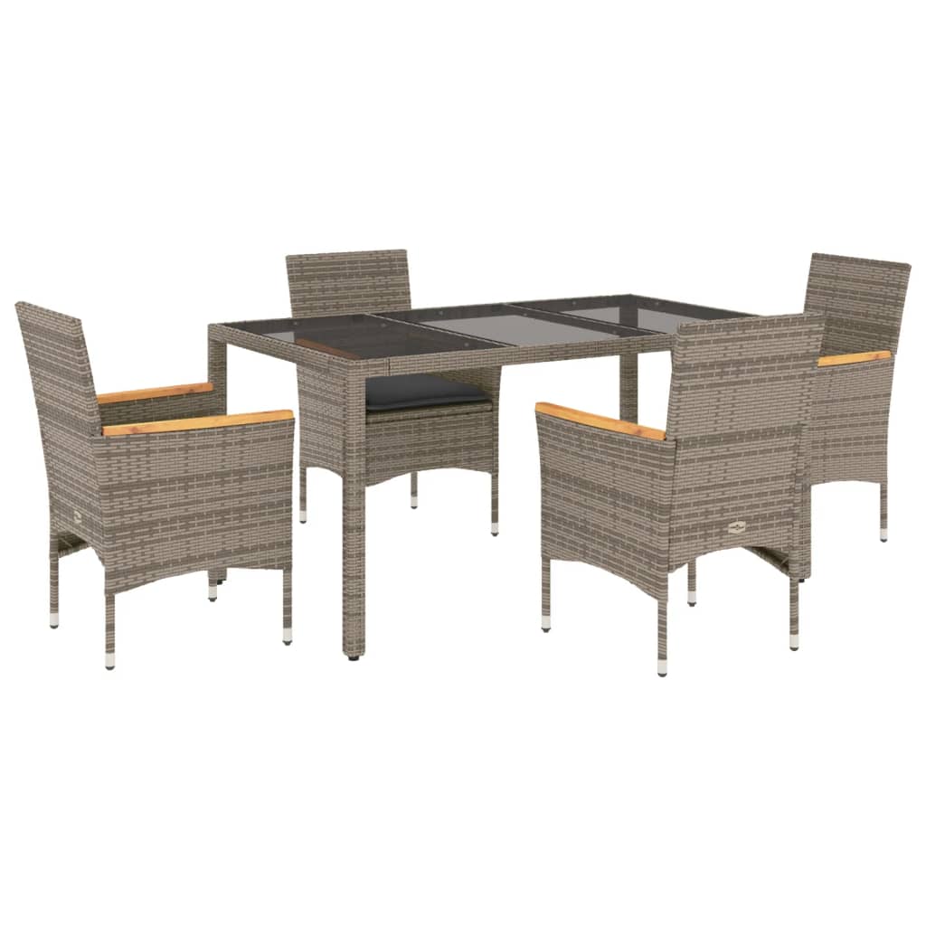 5-dijelni vrtni blagovaonski set s jastucima poliratan i staklo Siva 150 x 90 x 75 cm