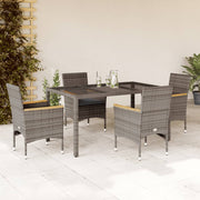 5-dijelni vrtni blagovaonski set s jastucima poliratan i staklo Siva 150 x 90 x 75 cm