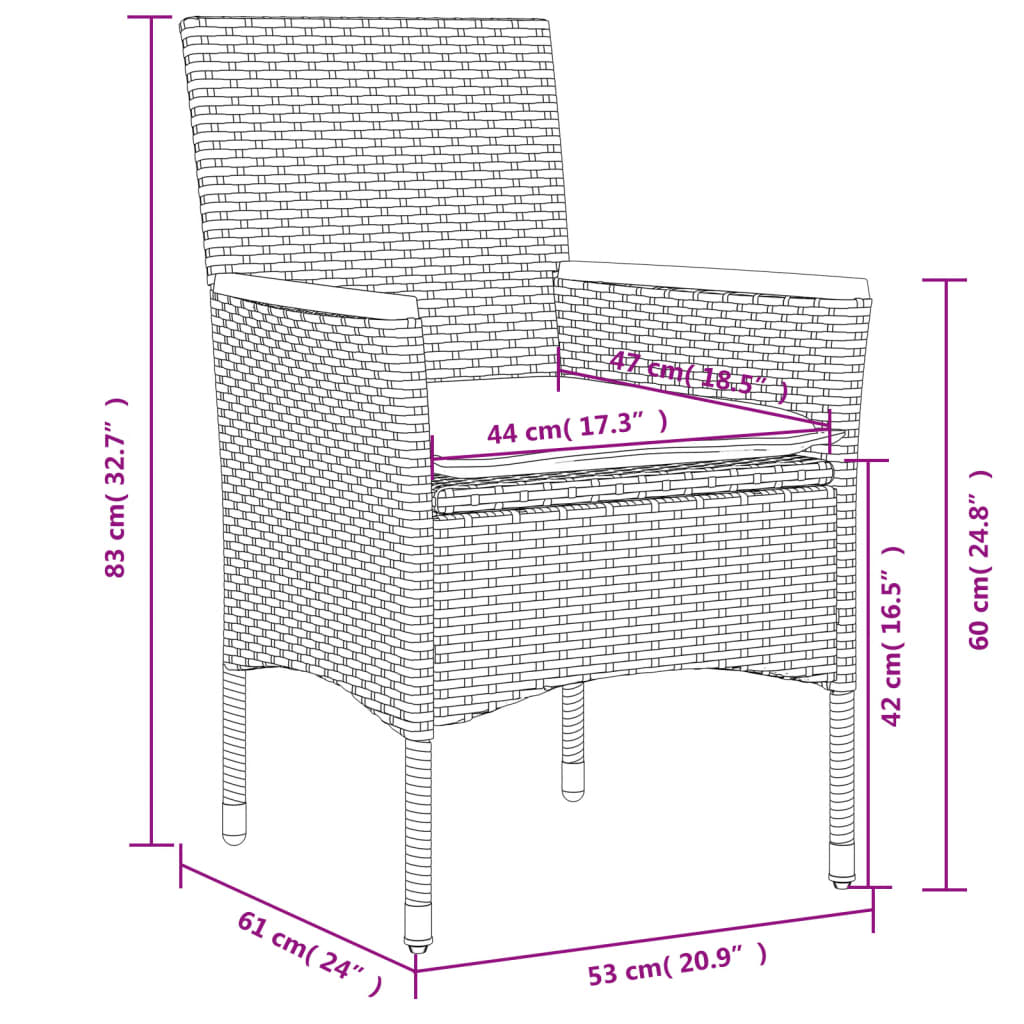7-dijelni vrtni blagovaonski set s jastucima poliratan i staklo Siva 150 x 90 x 75 cm