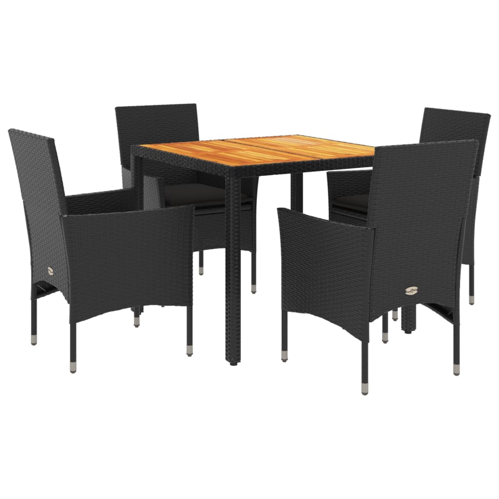 5-dijelni vrtni blagovaonski set s jastucima poliratan i bagrem Crna 90 x 90 x 75 cm