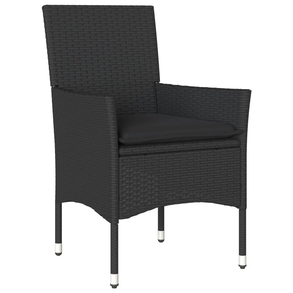 5-dijelni vrtni blagovaonski set s jastucima poliratan i bagrem Crna 90 x 90 x 75 cm