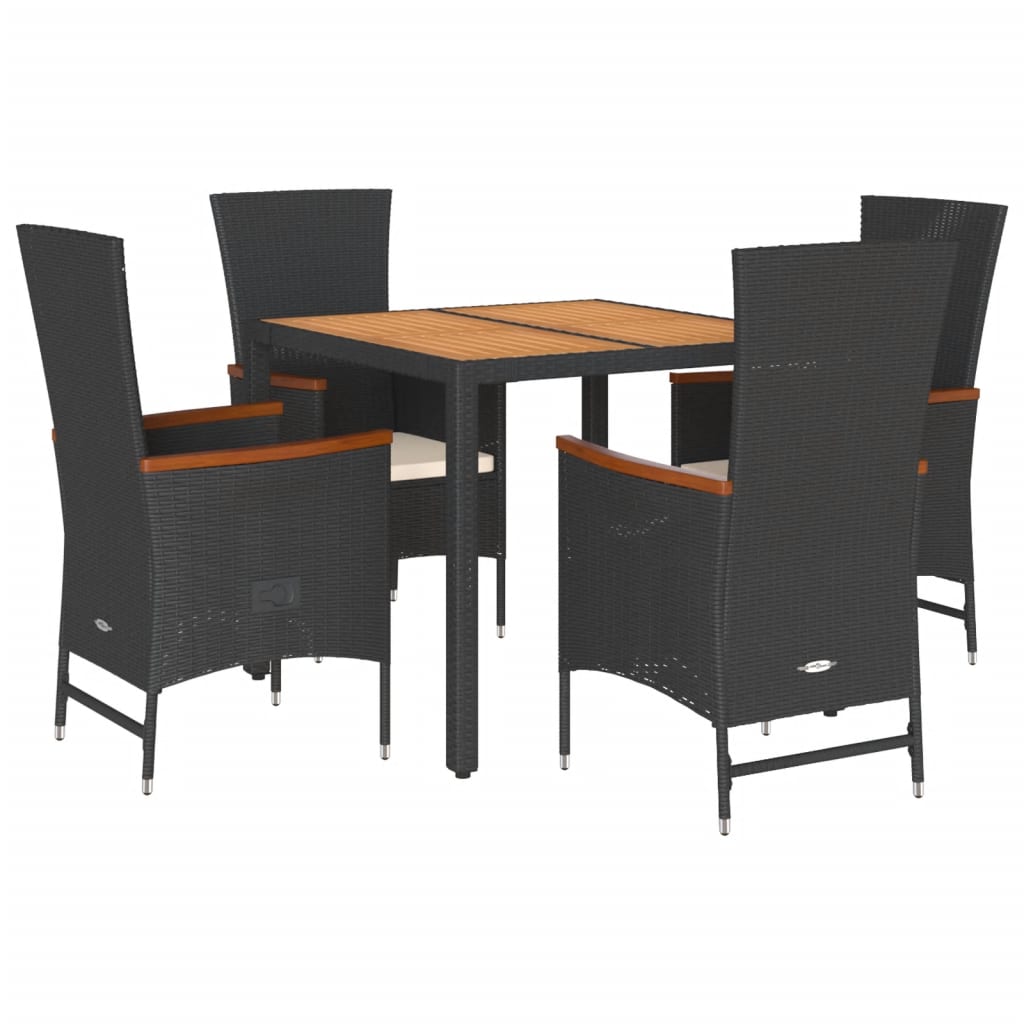5-dijelni vrtni blagovaonski set s jastucima od poliratana crni Crna Dužina stola 90 cm