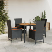 5-dijelni vrtni blagovaonski set s jastucima od poliratana crni Crna Dužina stola 90 cm