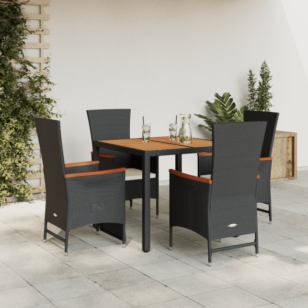 5-dijelni vrtni blagovaonski set s jastucima od poliratana crni Crna Dužina stola 90 cm