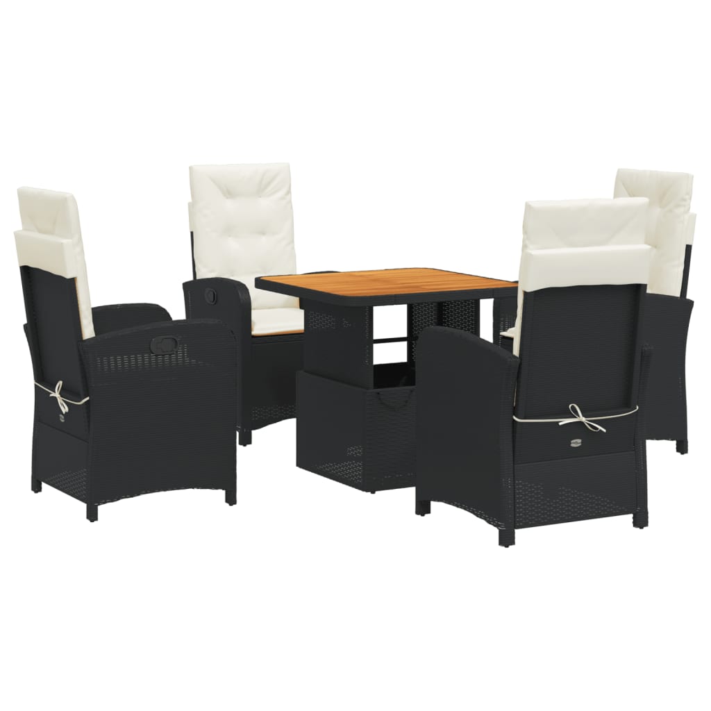 5-dijelni vrtni blagovaonski set s jastucima od poliratana crni Crna 80 cm table length
