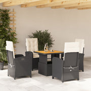 5-dijelni vrtni blagovaonski set s jastucima od poliratana crni Crna 80 cm table length
