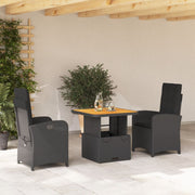 3-dijelni vrtni blagovaonski set s jastucima od poliratana crni Crna 80 cm table length