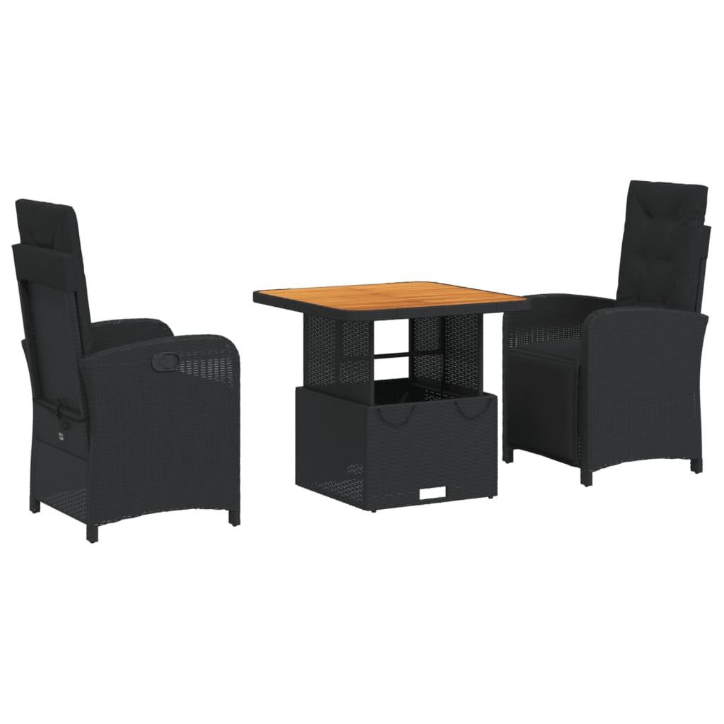 3-dijelni vrtni blagovaonski set s jastucima od poliratana crni Crna Dužina stola 80 cm