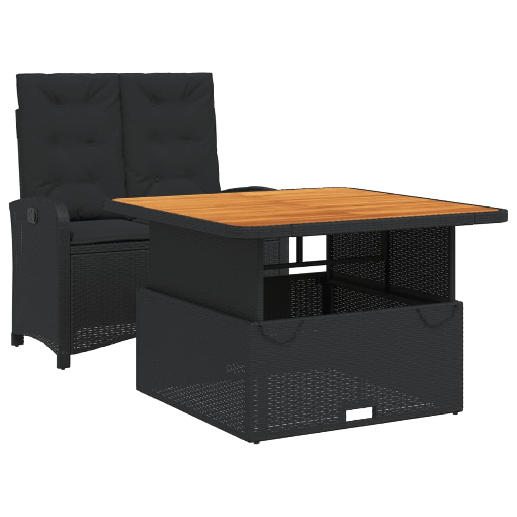 2-dijelni vrtni blagovaonski set s jastucima od poliratana crni Crna 110 cm table length