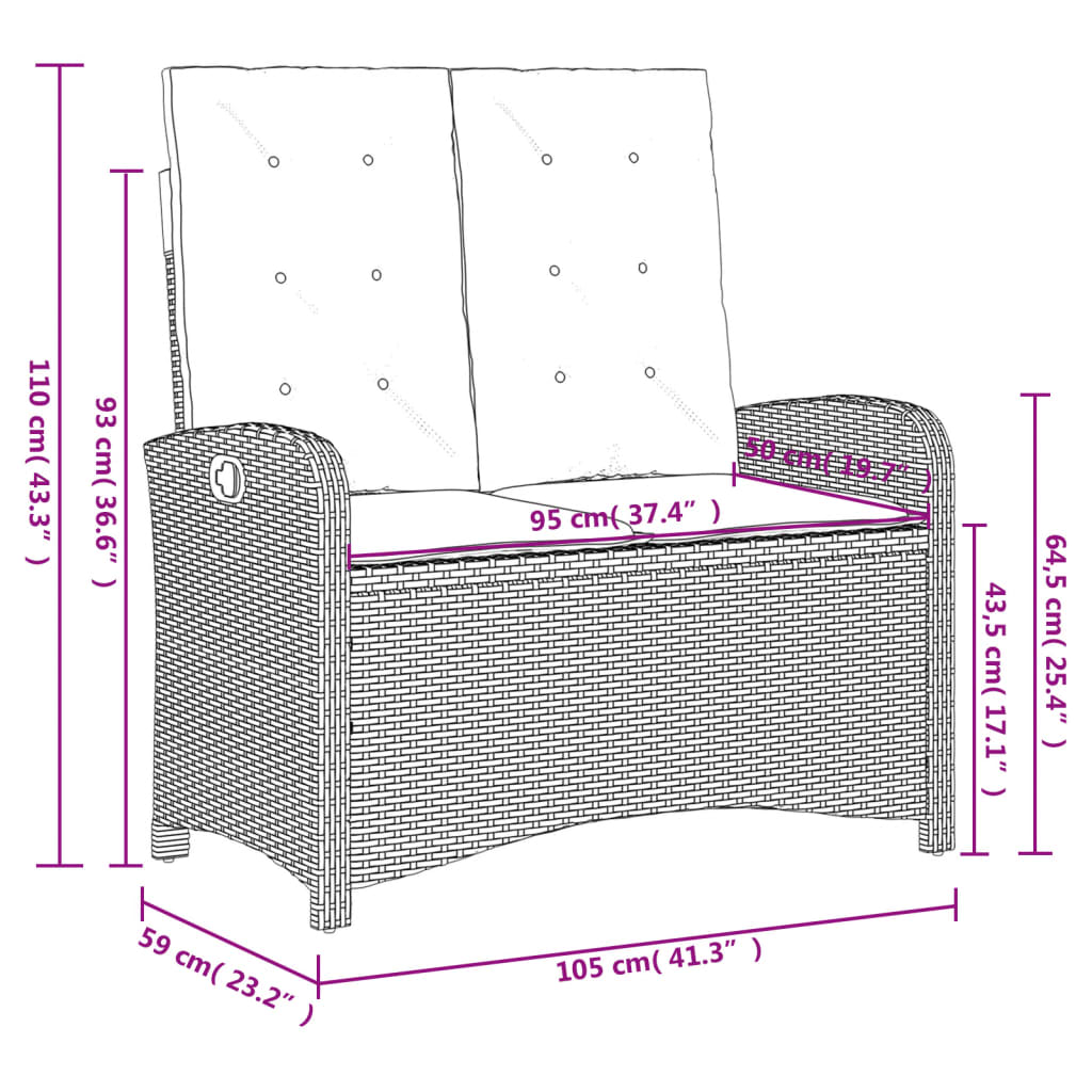 2-dijelni vrtni blagovaonski set s jastucima od poliratana crni Crna 110 cm table length