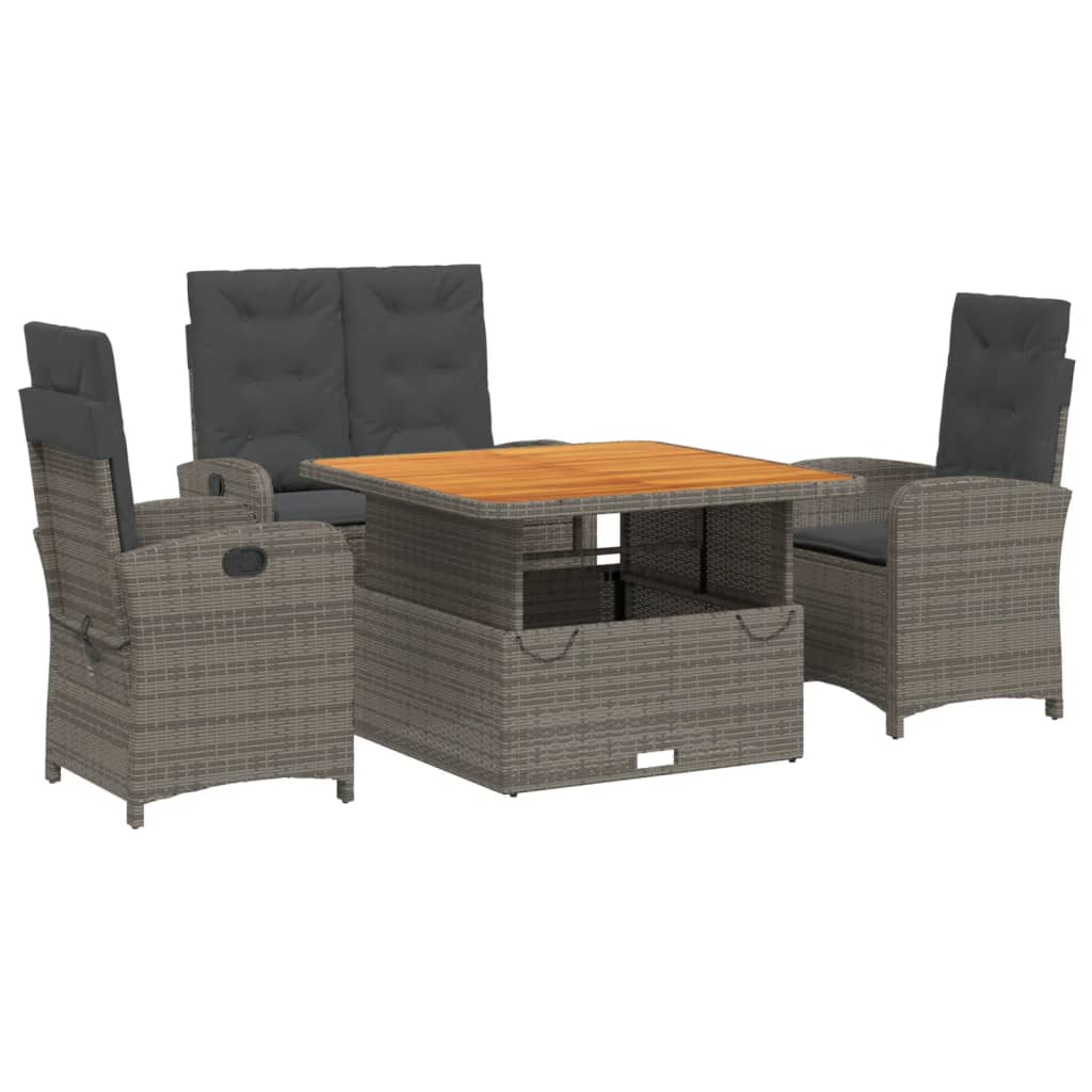 4-dijelna vrtna garnitura od poliratana s jastucima siva 110 cm table length