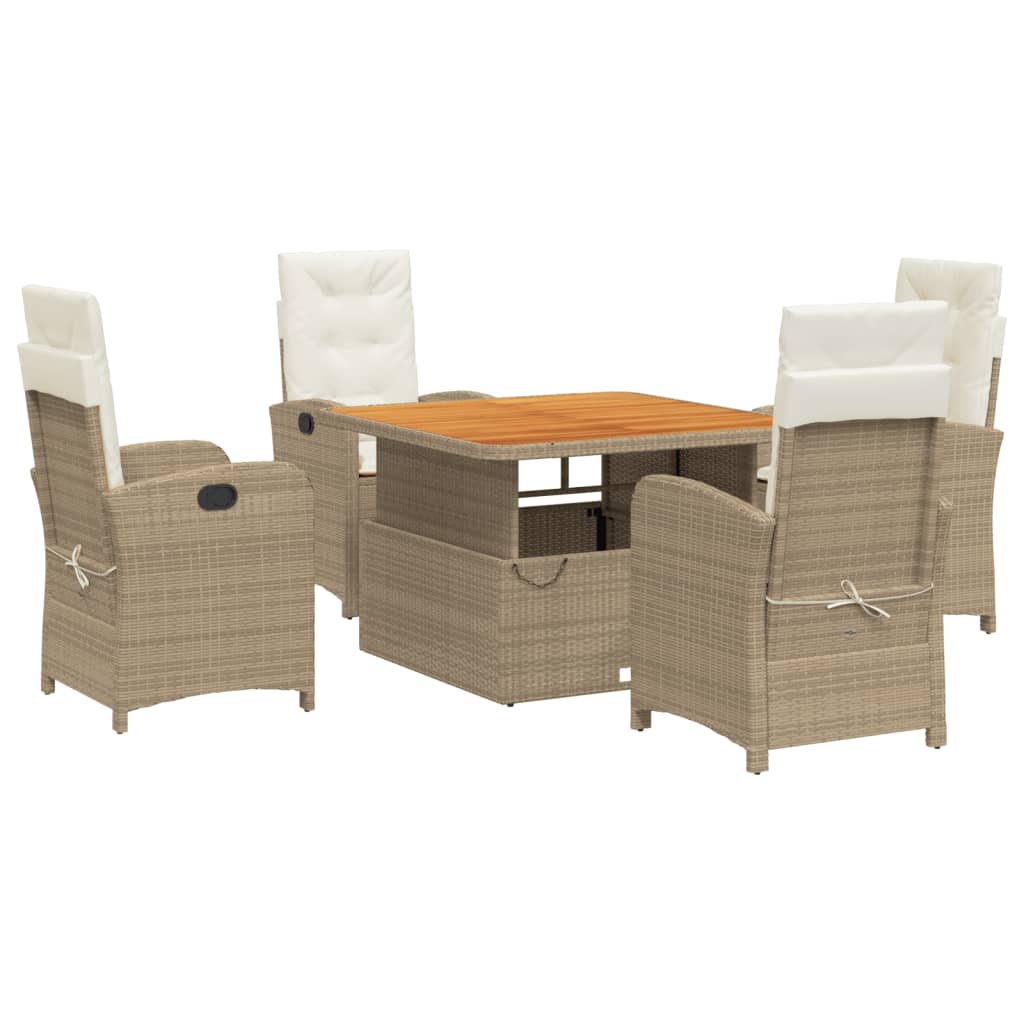 5-dijelni vrtni blagovaonski set od poliratana s jastucima bež 110 cm table length