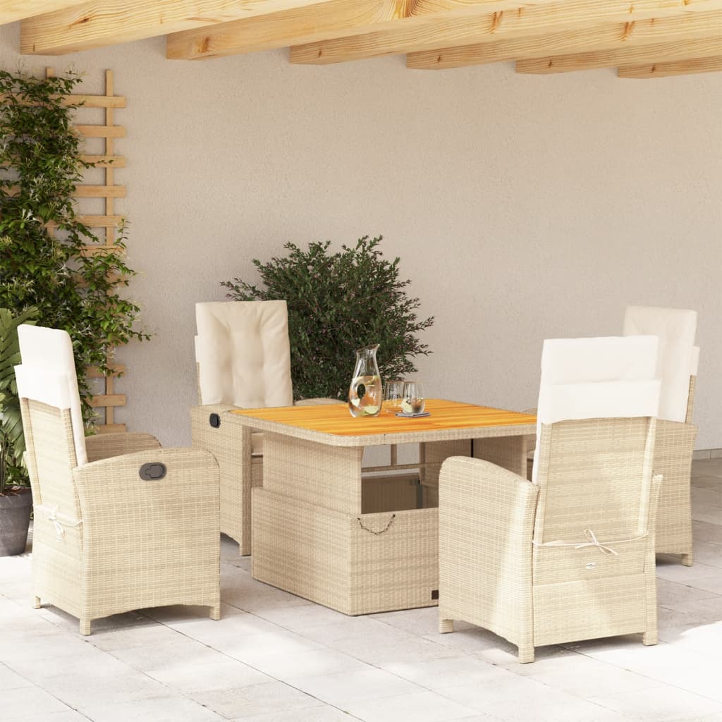 5-dijelni vrtni blagovaonski set od poliratana s jastucima bež 110 cm table length