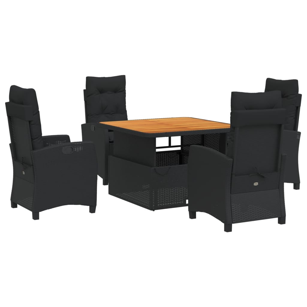 5-dijelni vrtni blagovaonski set s jastucima od poliratana crni Crna 110 cm table length