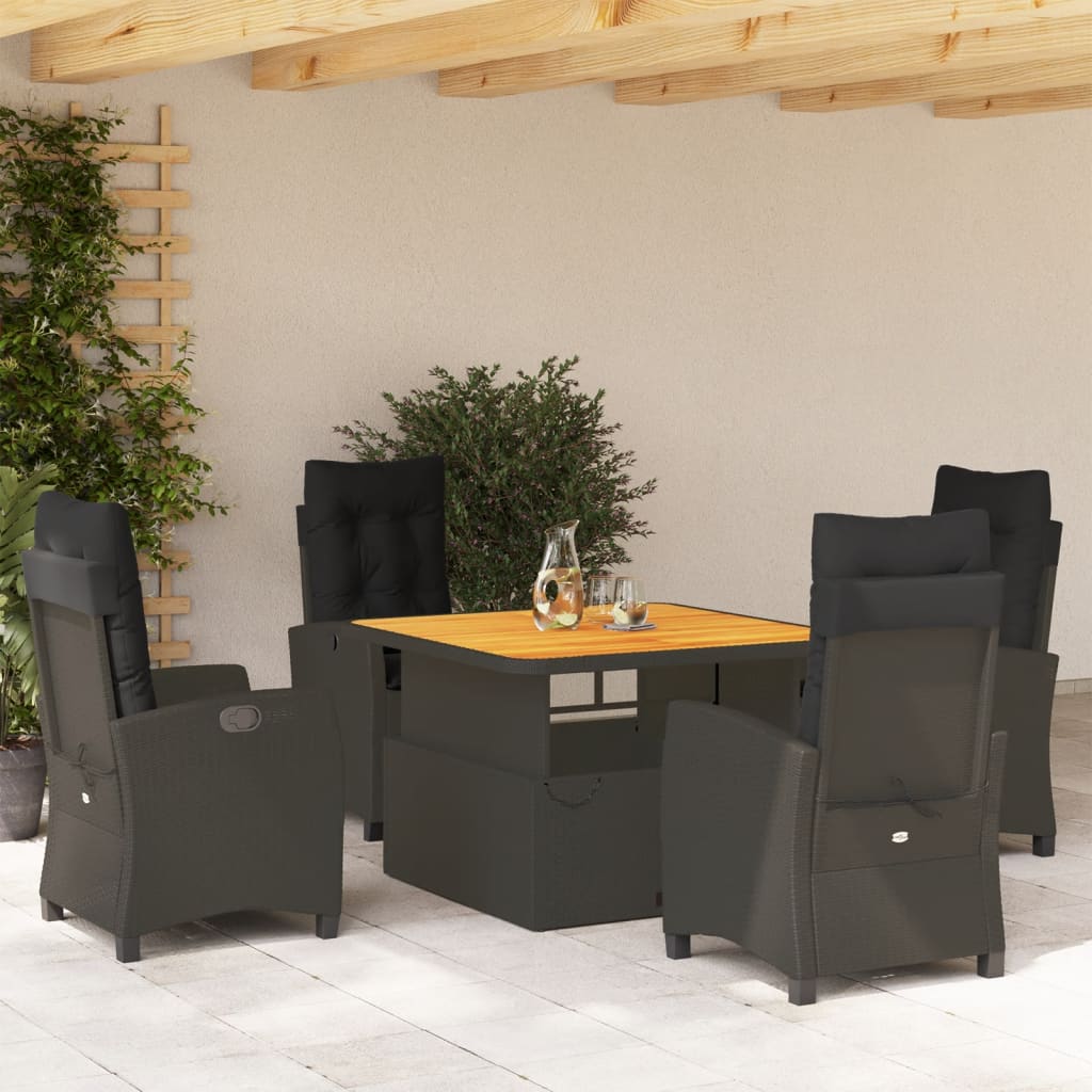 5-dijelni vrtni blagovaonski set s jastucima od poliratana crni Crna 110 cm table length