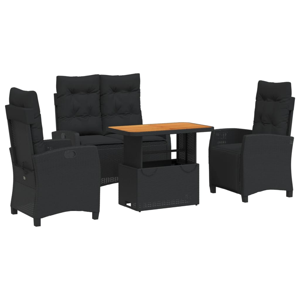 4-dijelni vrtni blagovaonski set od poliratana s jastucima crni Crna Dužina stola 90 cm