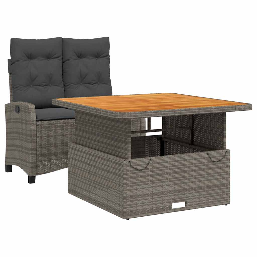 2-dijelni vrtni blagovaonski set s jastucima sivi od poliratana Siva 110 cm table length