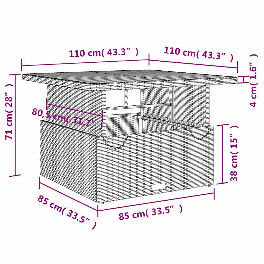 2-dijelni vrtni blagovaonski set s jastucima sivi od poliratana Siva 110 cm table length