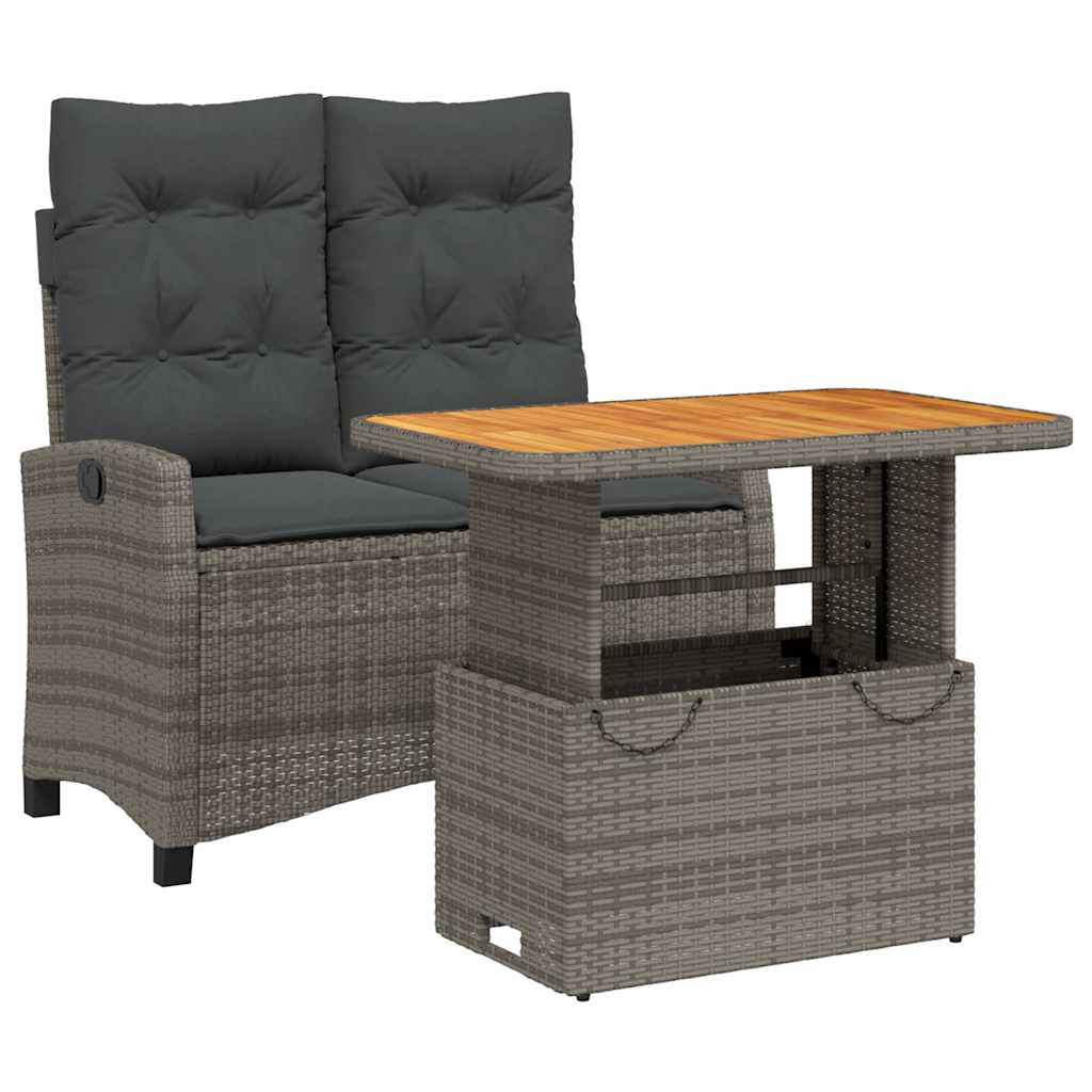 2-dijelni vrtni blagovaonski set s jastucima sivi od poliratana Siva 90 cm table length